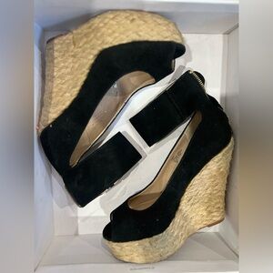 Steve Madden Black Peep-Toe Wedges